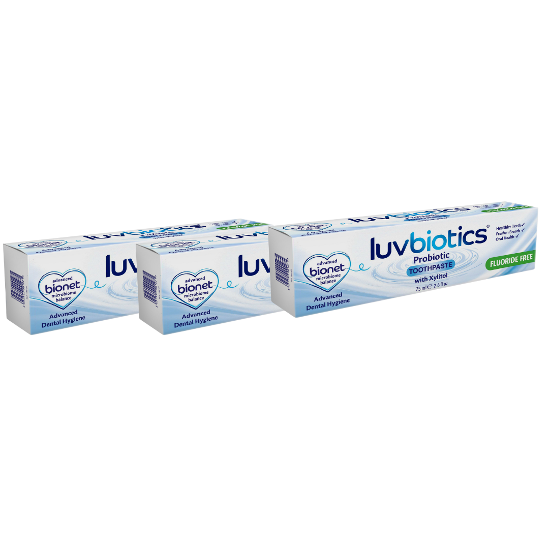 Luv Biotics Fluoride Free Toothpaste with Oral Probiotics, Xylitol & Aloe Vera – 3 x 75ml