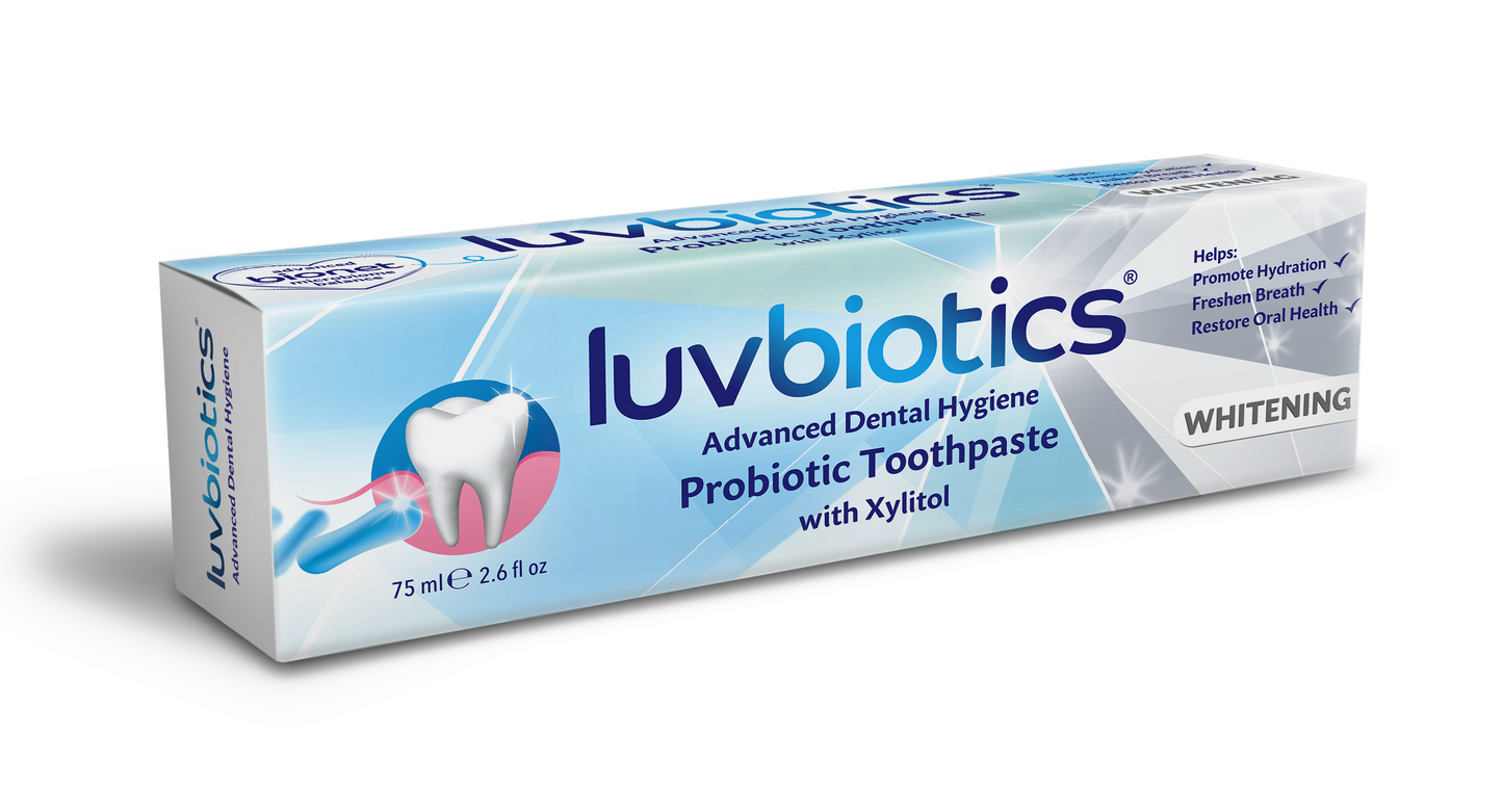 Luv Biotics Whitening Toothpaste with Oral Probiotics, Xylitol, & Aloe Vera – 75ml