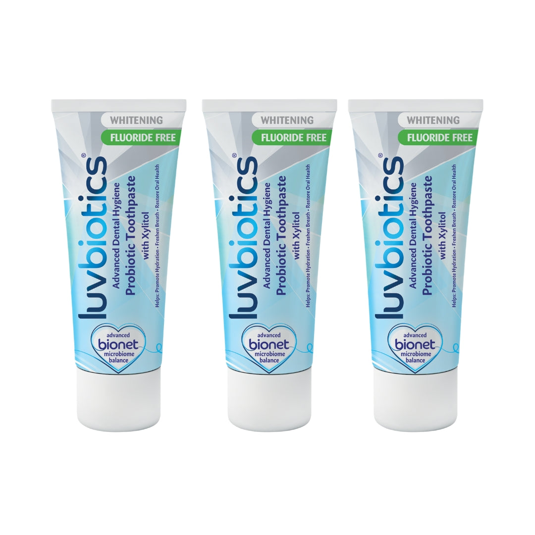 Luv Biotics Fluoride Free Whitening Toothpaste with Oral Probiotics, Xylitol & Aloe Vera – 3 x 75ml