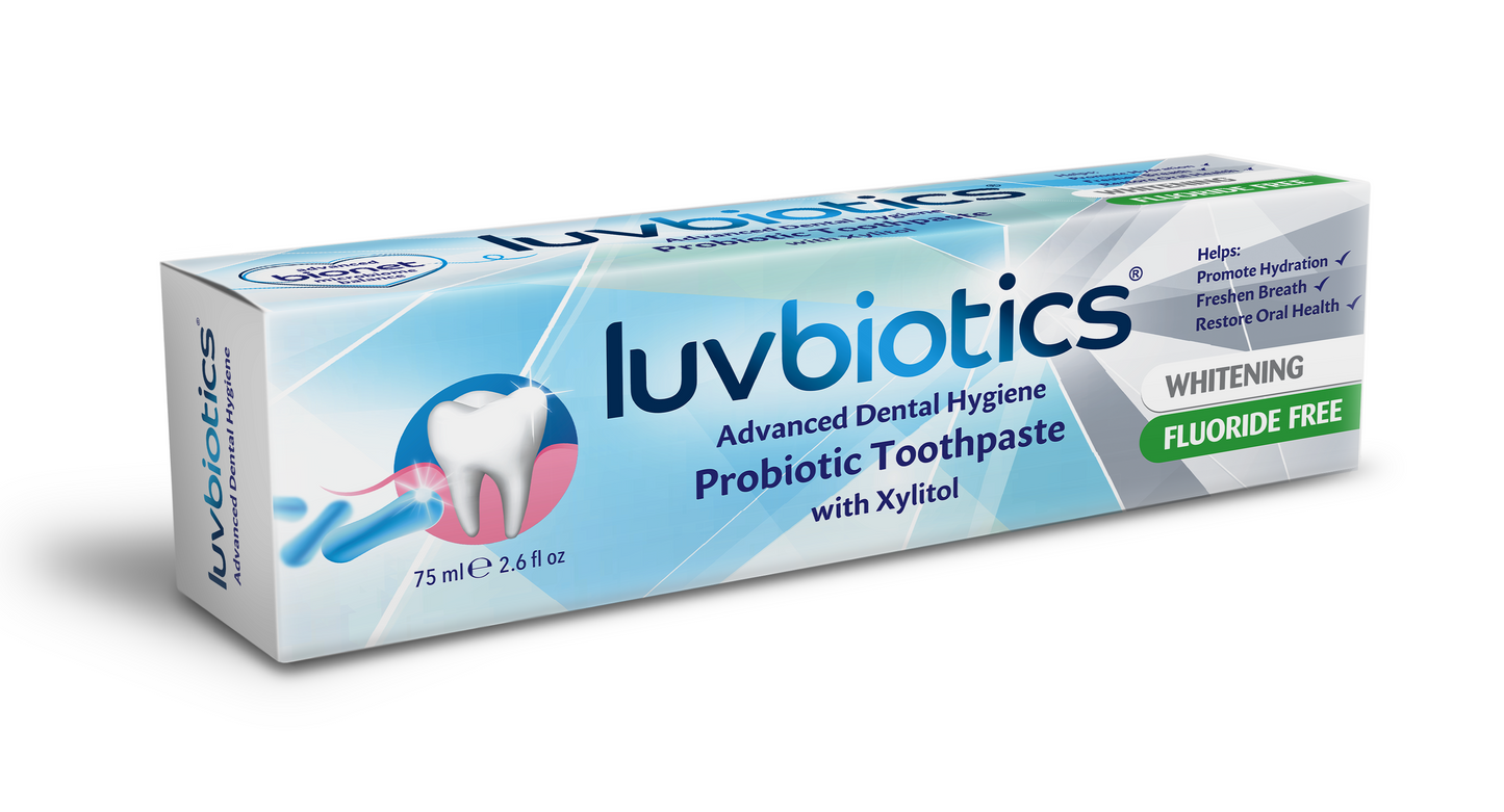 Luv Biotics Fluoride Free Whitening Toothpaste with Oral Probiotics, Xylitol & Aloe Vera – 75ml