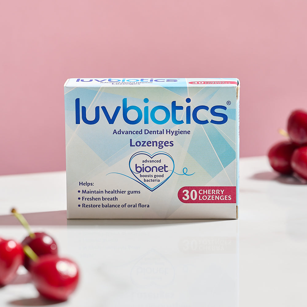 Luv Biotics Cherry Lozenges with Oral Probiotics, Xylitol & Aloe Vera – 3 x 30 Lozenges