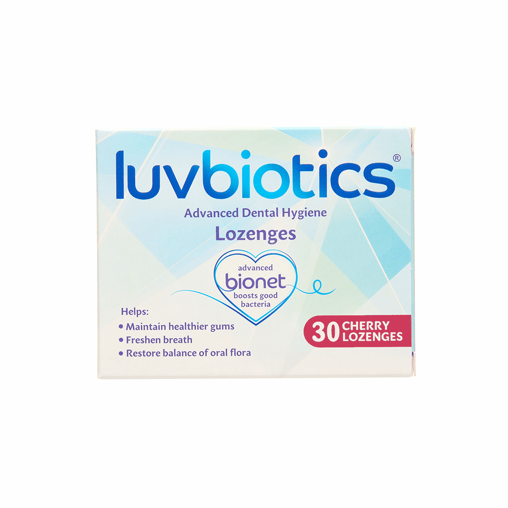 Luv Biotics Cherry Lozenges with Oral Probiotics, Xylitol & Aloe Vera – 30 Lozenges