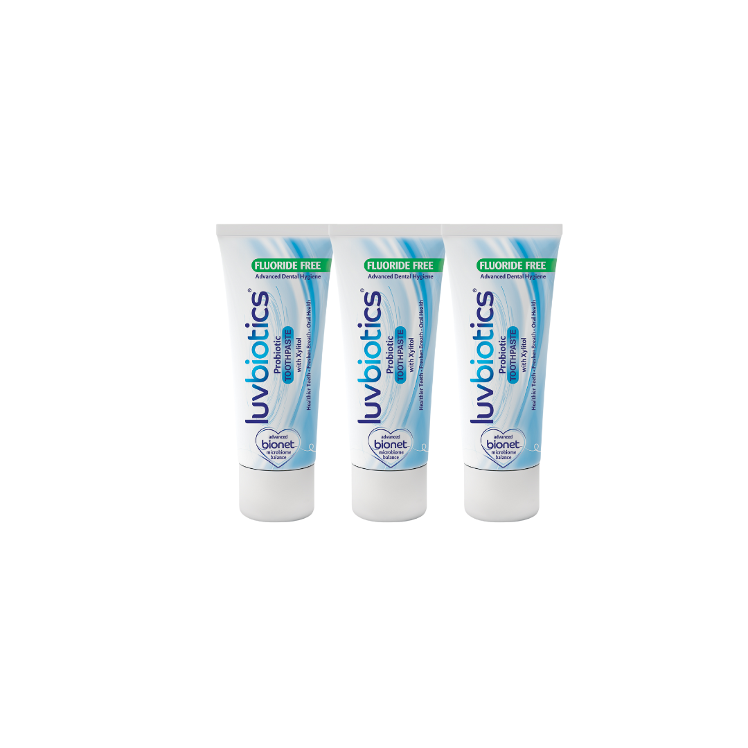 Luv Biotics Fluoride Free Toothpaste with Oral Probiotics, Xylitol & Aloe Vera - 3 x 75ml