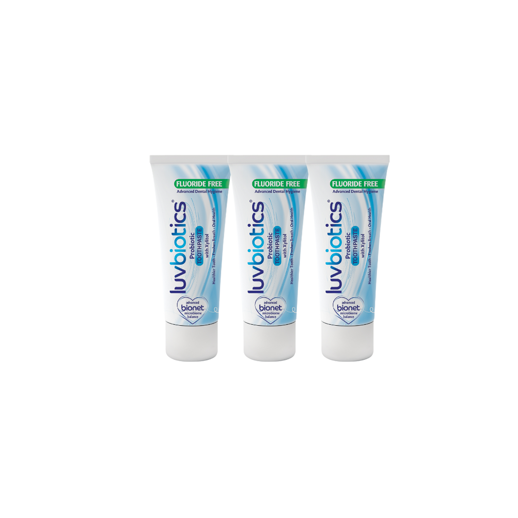 Luv Biotics Fluoride Free Toothpaste with Oral Probiotics, Xylitol & Aloe Vera - 3 x 75ml