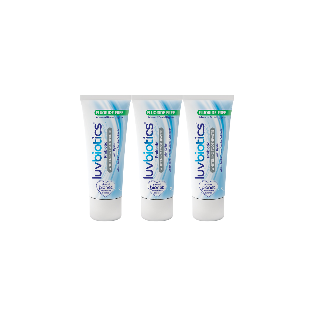 Luv Biotics Fluoride Free Whitening Toothpaste with Oral Probiotics, Xylitol & Aloe Vera - 3 x 75ml