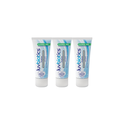 Luv Biotics Fluoride Free Whitening Toothpaste with Oral Probiotics, Xylitol & Aloe Vera - 3 x 75ml