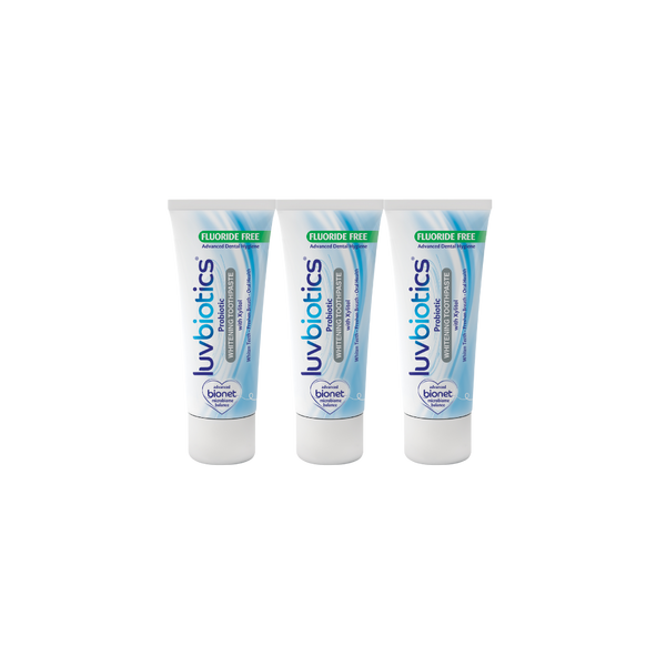 Luv Biotics Fluoride Free Whitening Toothpaste with Oral Probiotics, Xylitol & Aloe Vera - 3 x 75ml