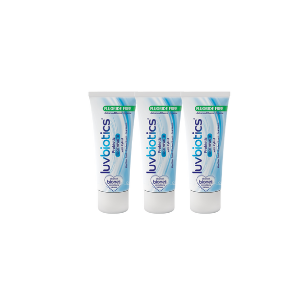 Luv Biotics Fluoride Free Toothpaste with Oral Probiotics, Xylitol & Aloe Vera - 3 x 75ml