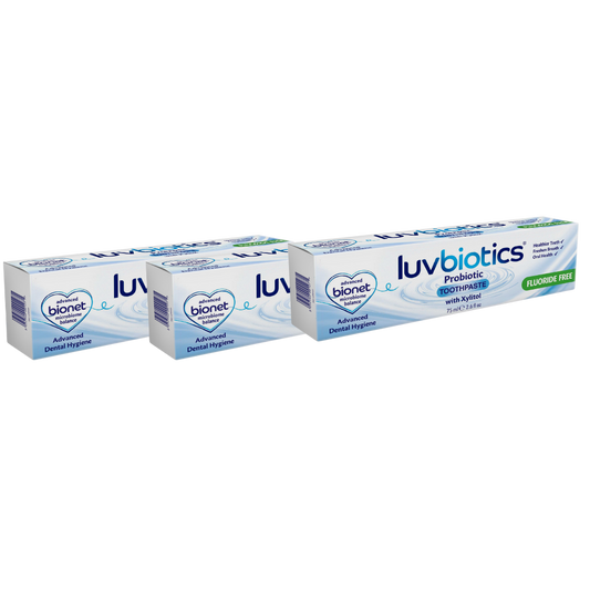 Luv Biotics Fluoride Free Toothpaste with Oral Probiotics, Xylitol & Aloe Vera - 3 x 75ml