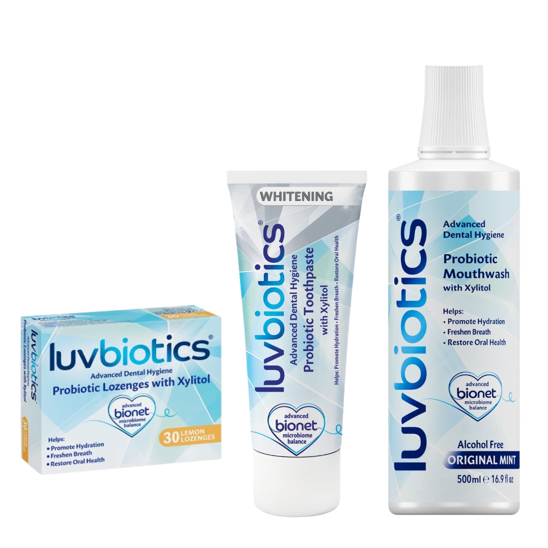 LuvbioticsÂ® Whitening Kit with Lemon Lozenges - Probiotics, Xylitol & Aloe Vera Promotes Good Bacteria for Fresh Breath, Healthy Gums and Cavity Protection (3 pcs)