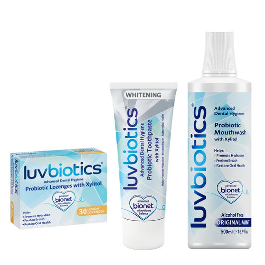 LuvbioticsÂ® Whitening Kit with Lemon Lozenges - Probiotics, Xylitol & Aloe Vera Promotes Good Bacteria for Fresh Breath, Healthy Gums and Cavity Protection (3 pcs)