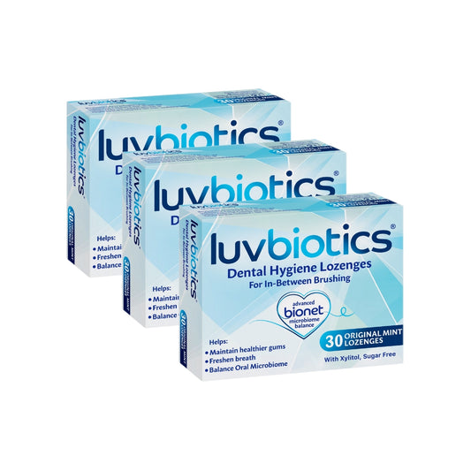 Luv Biotics Original Mint Lozenges with Oral Probiotics, Xylitol & Aloe Vera – 3 x 30 Lozenges