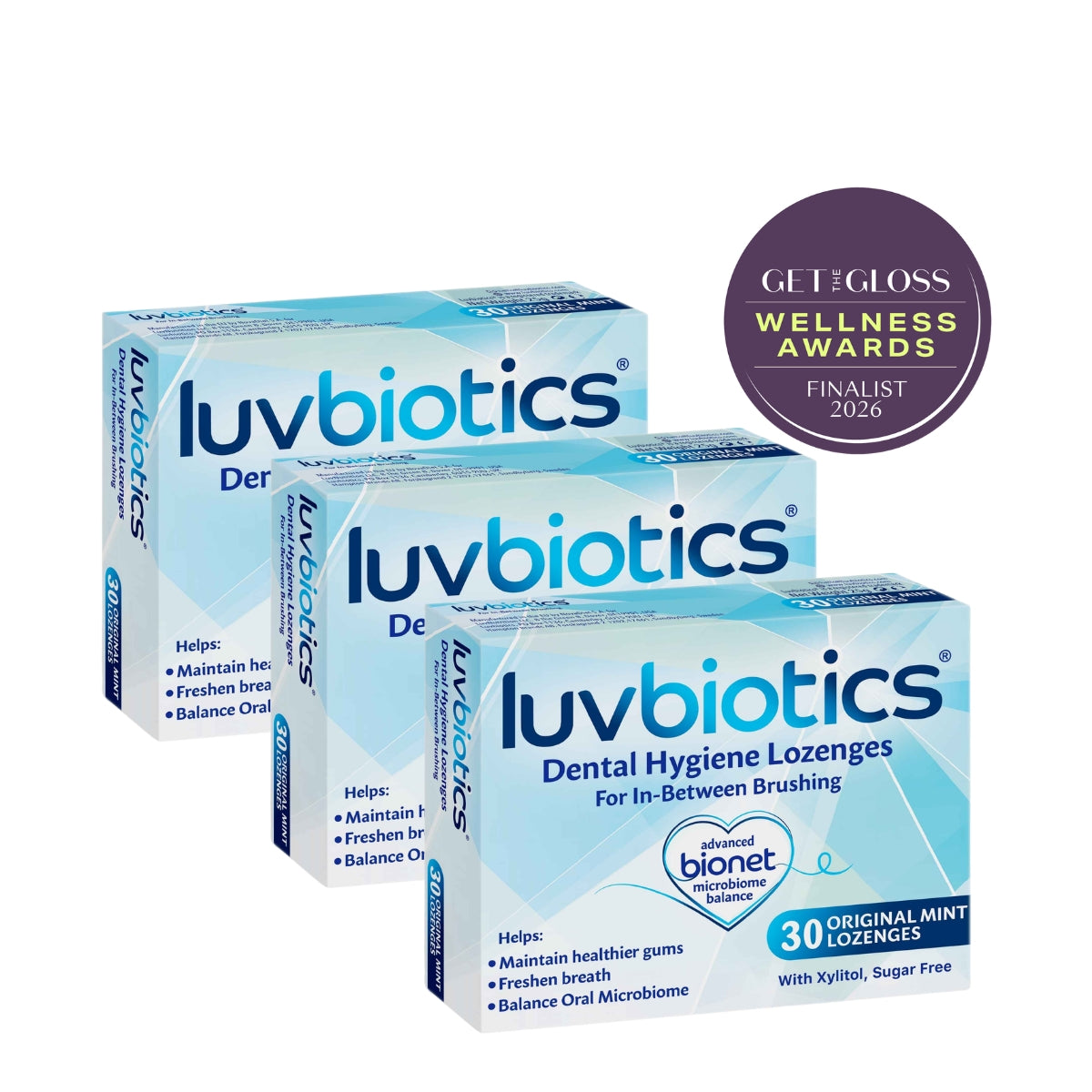Luv Biotics Original Mint Lozenges with Oral Probiotics, Xylitol & Aloe Vera - 3 x 30 Lozenges