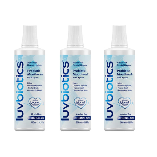 Luv Biotics Original Mouthwash with Oral Probiotics, Xylitol & Aloe Vera - 3 x 500ml