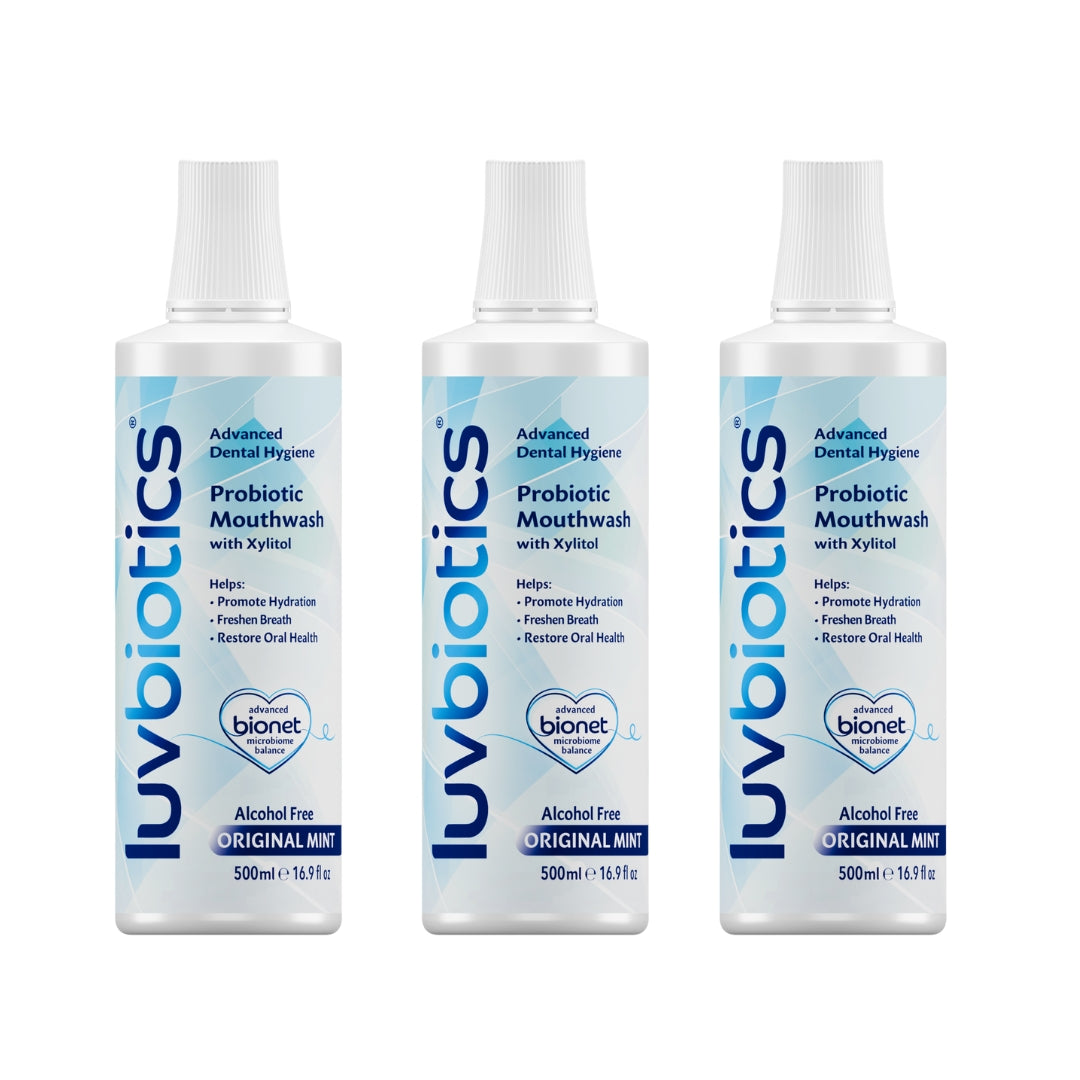 Luv Biotics Original Mouthwash with Oral Probiotics, Xylitol & Aloe Vera - 3 x 500ml