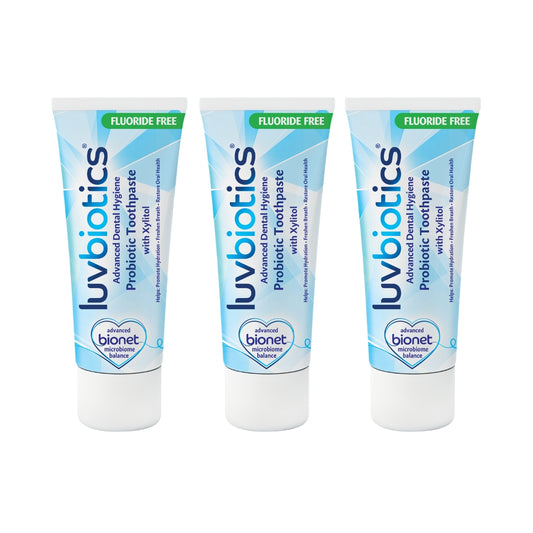 Luv Biotics Fluoride Free Toothpaste with Oral Probiotics, Xylitol & Aloe Vera – 3 x 75ml