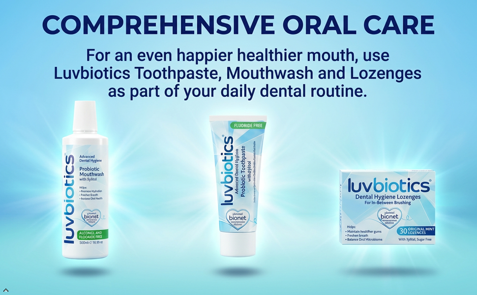 Luv Biotics Alcohol & Fluoride Free Mouthwash with Oral Probiotics, Xylitol & Aloe Vera - 500 ml