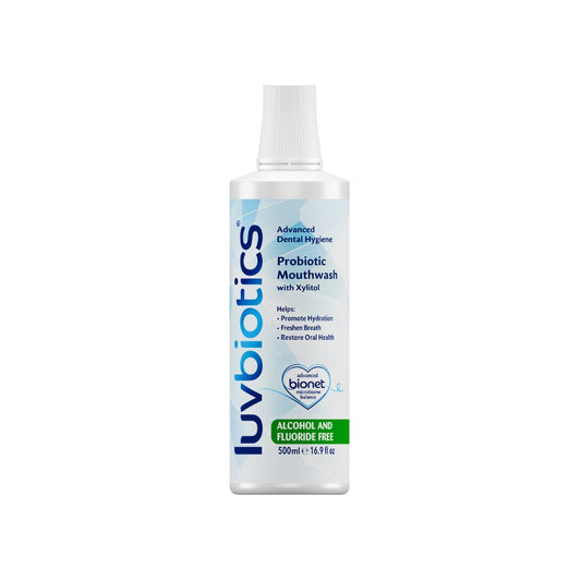 Luv Biotics Alcohol & Fluoride Free Mouthwash with Oral Probiotics, Xylitol & Aloe Vera – 500 ml