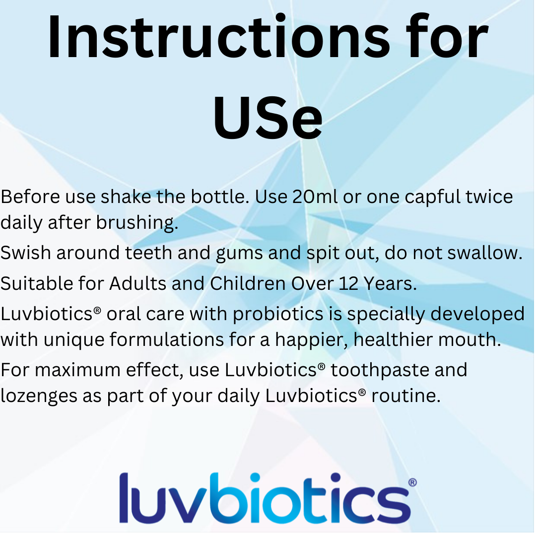 Luv Biotics Alcohol & Fluoride Free Mouthwash with Oral Probiotics, Xylitol & Aloe Vera – 500 ml