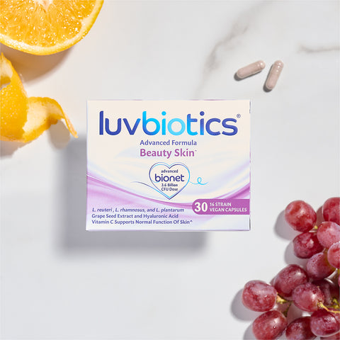 Luvbiotics Beauty Skin Supplements with Probiotics - 30 Vegan Capsules