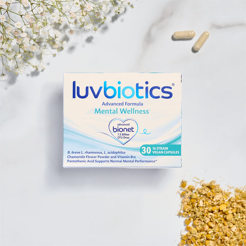 Luvbiotics Mental Wellness Supplements with Probiotics - 30 Vegan Capsules