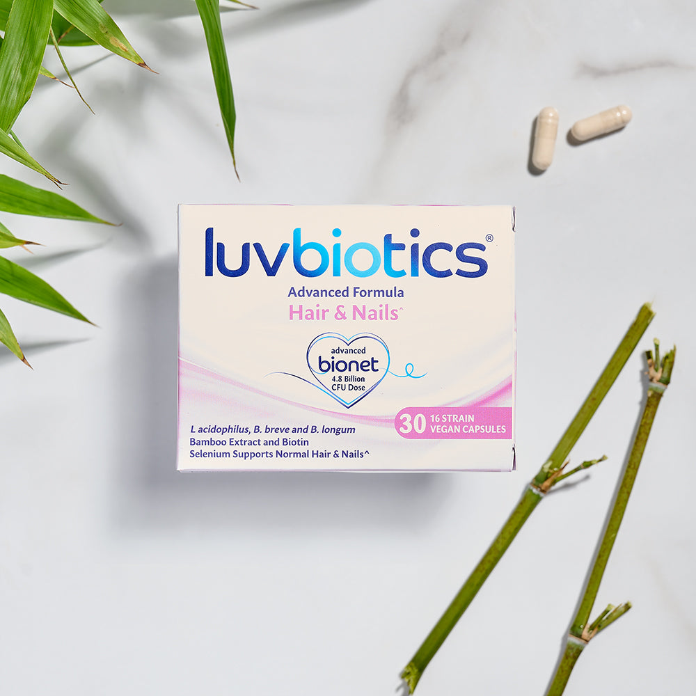 Luvbiotics Hair and Nails Supplements with Probiotics – 30 Vegan Capsules