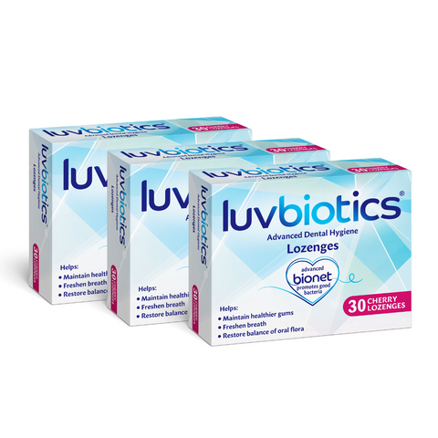 Luv Biotics Cherry Lozenges with Oral Probiotics, Xylitol & Aloe Vera - 3 x 30 Lozenges