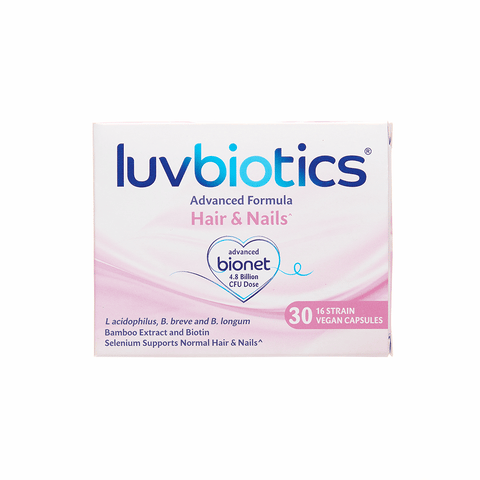 Luvbiotics Hair and Nails Supplements with Probiotics - 30 Vegan Capsules